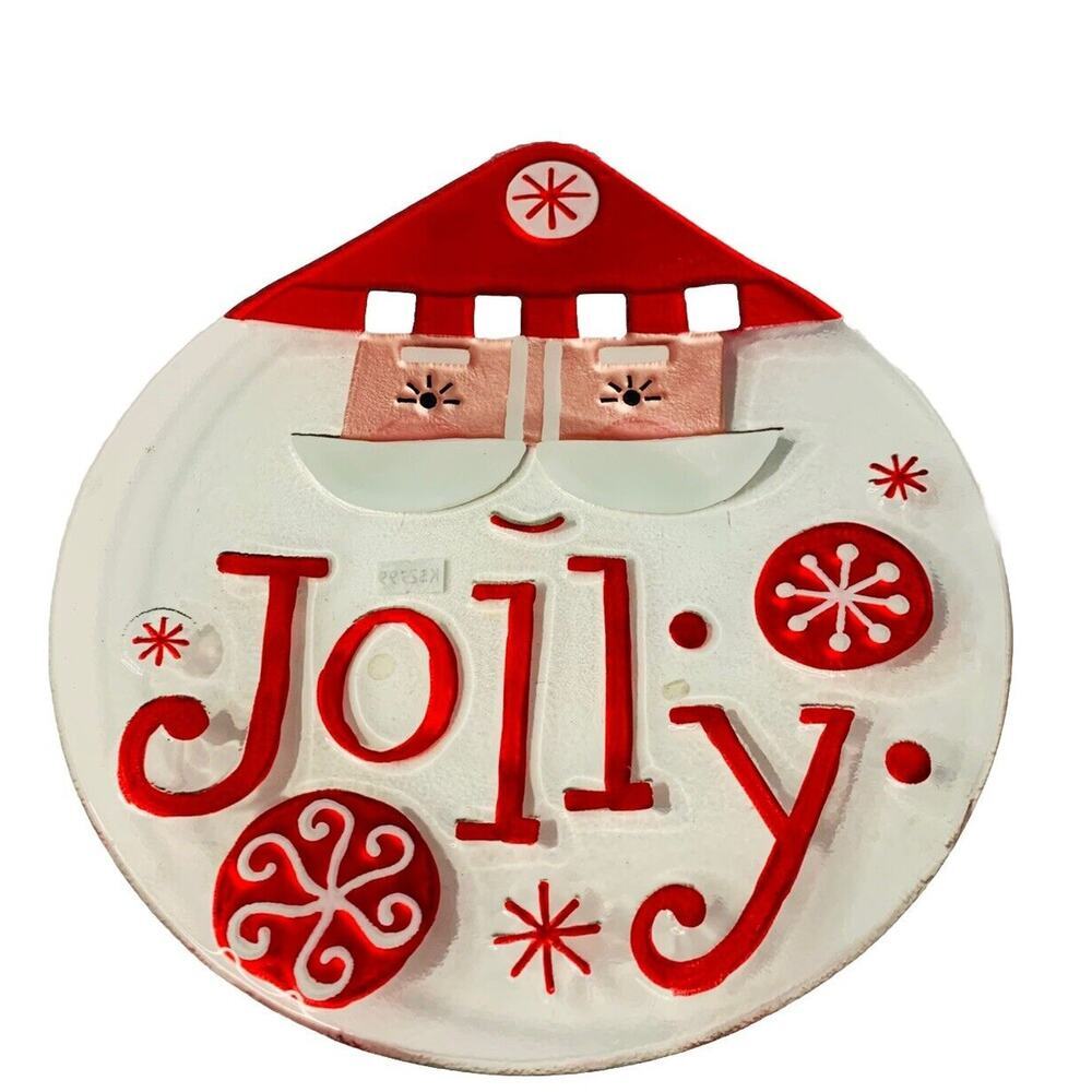 New Jolly Santa Fusion Glass Shaped Plate Platter Lori Siebert 2011 Silvestryi